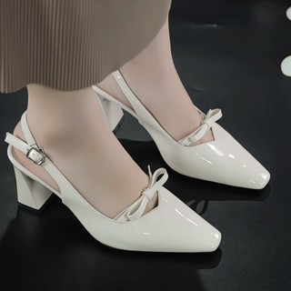 Giày sandal cao gót bít mũi gót vuông 5P và 7P trang trí nơ hình trái  sang trọng , lịch sự Giày BánhBèo mã SandalNoTim