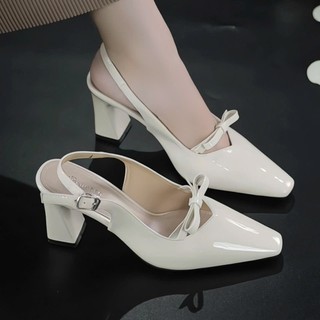 Giày sandal cao gót bít mũi gót vuông 5P và 7P trang trí nơ hình trái  sang trọng , lịch sự Giày BánhBèo mã SandalNoTim