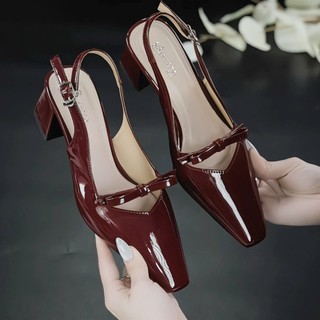 Giày sandal cao gót bít mũi gót vuông 5P và 7P trang trí nơ hình trái  sang trọng , lịch sự Giày BánhBèo mã SandalNoTim