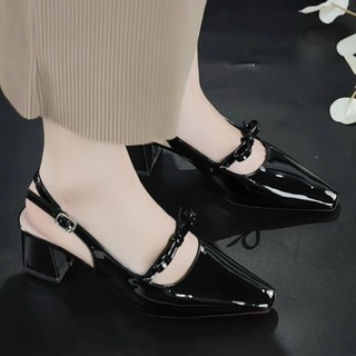 Giày sandal cao gót bít mũi gót vuông 5P và 7P trang trí nơ hình trái  đẳng cấp , thời trang Giày BánhBèo mã SandalNoTim