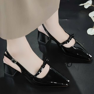 Giày sandal cao gót bít mũi gót vuông 5P và 7P trang trí nơ hình trái  đẳng cấp , thời trang Giày BánhBèo mã SandalNoTim