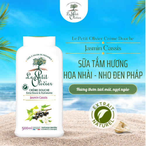 Sữa tắm nước hoa Le Petit Olivier Pháp hương Hoa Nhài & Nho Đen dưỡng ẩm da, lưu hương lâu 500ml