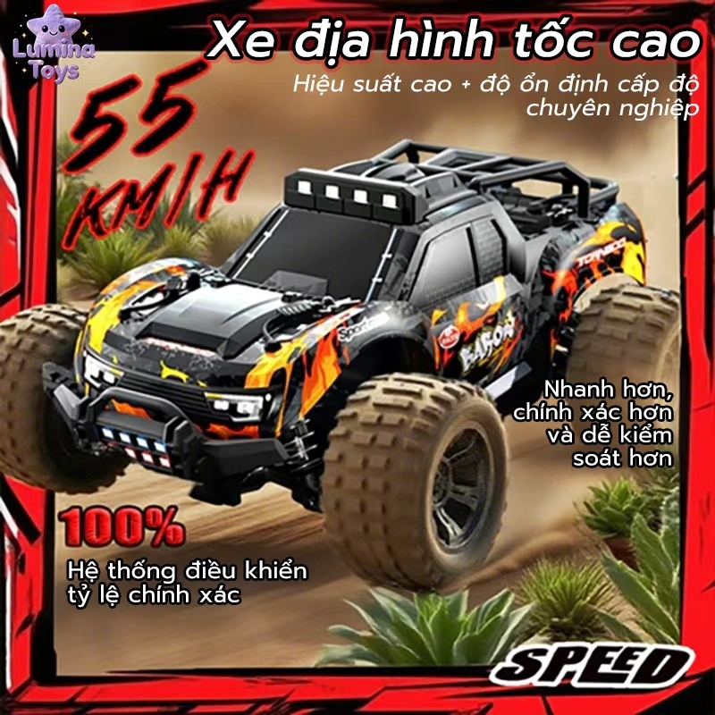 Xe địa hình điều khiển từ xa 4WD với bánh xe lớn, có thể đua trên cả đường trường và địa hình! tốc độ cao 55 km/h