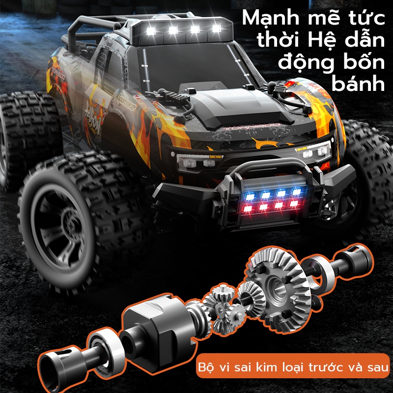 Xe địa hình điều khiển từ xa 4WD với bánh xe lớn, có thể đua trên cả đường trường và địa hình! tốc độ cao 55 km/h