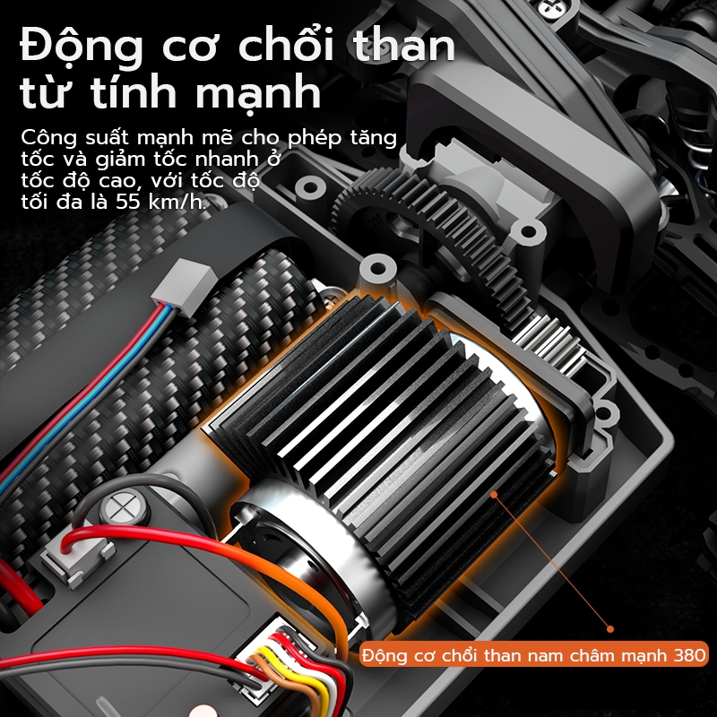 Xe địa hình điều khiển từ xa 4WD với bánh xe lớn, có thể đua trên cả đường trường và địa hình! tốc độ cao 55 km/h