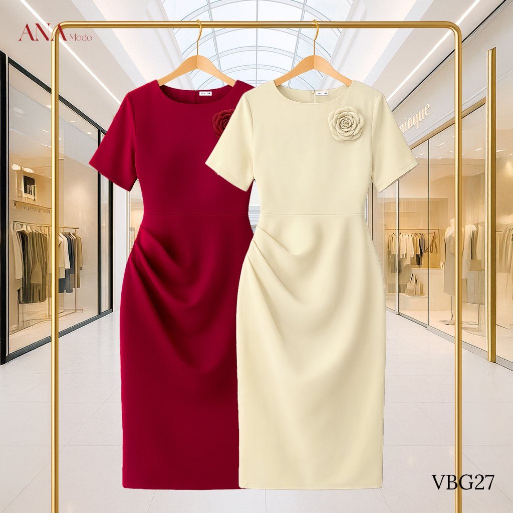 Đầm Đính Hoa Trung Niên ANA Mode Chất Liệu Cotton Lạnh Sang Trọng Đi Tiệc Quà Tặng Mẹ DM25VBG27