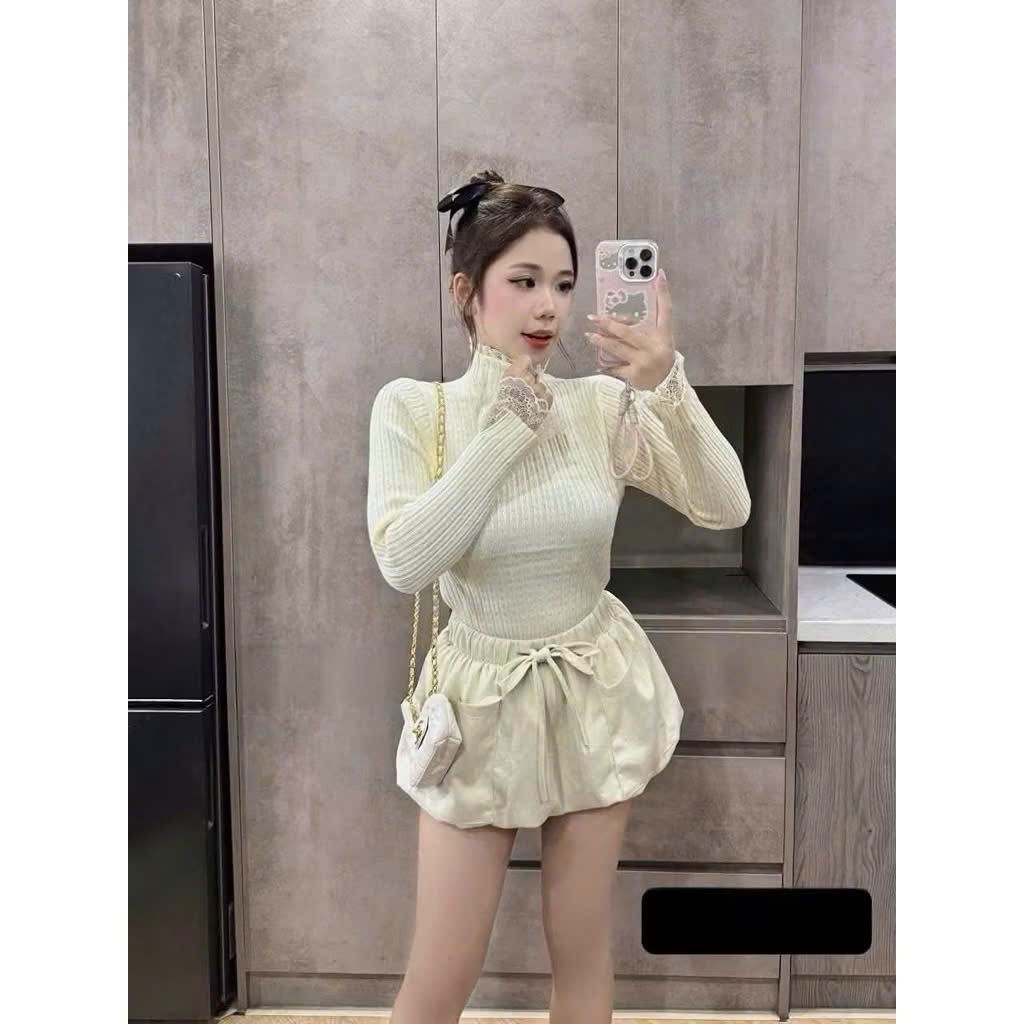 Áo Len Mỏng Giữ Nhiệt Nữ Phối Ren Cổ Tay – Style Tiểu Thư Ulzzang Xinh Xắn Joolate 0112 P0K12