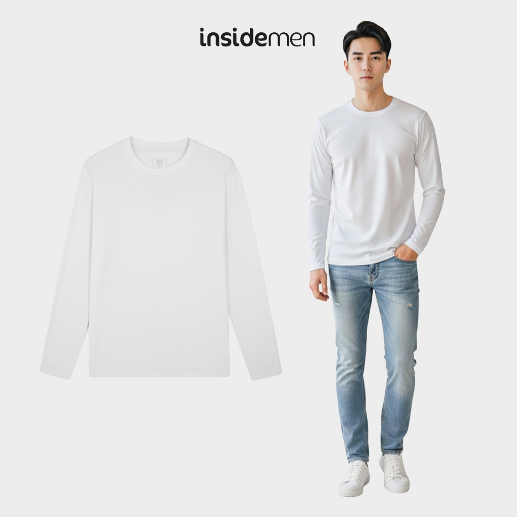 Áo Thun Giữ Nhiệt Nam Trắng Insidemen Thoáng Khí Mềm Mịn Co Giãn Body Fit ILT025EDP01