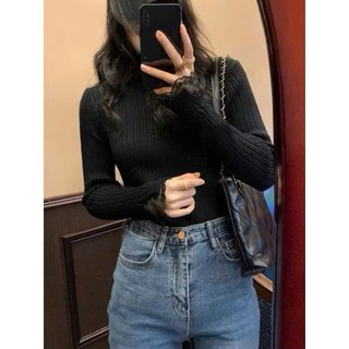 Áo Len Mỏng Giữ Nhiệt Nữ Phối Ren Cổ Tay Tiểu Thư Form Ulzzang Xinh Xắn 247store Aolenphoiren0112