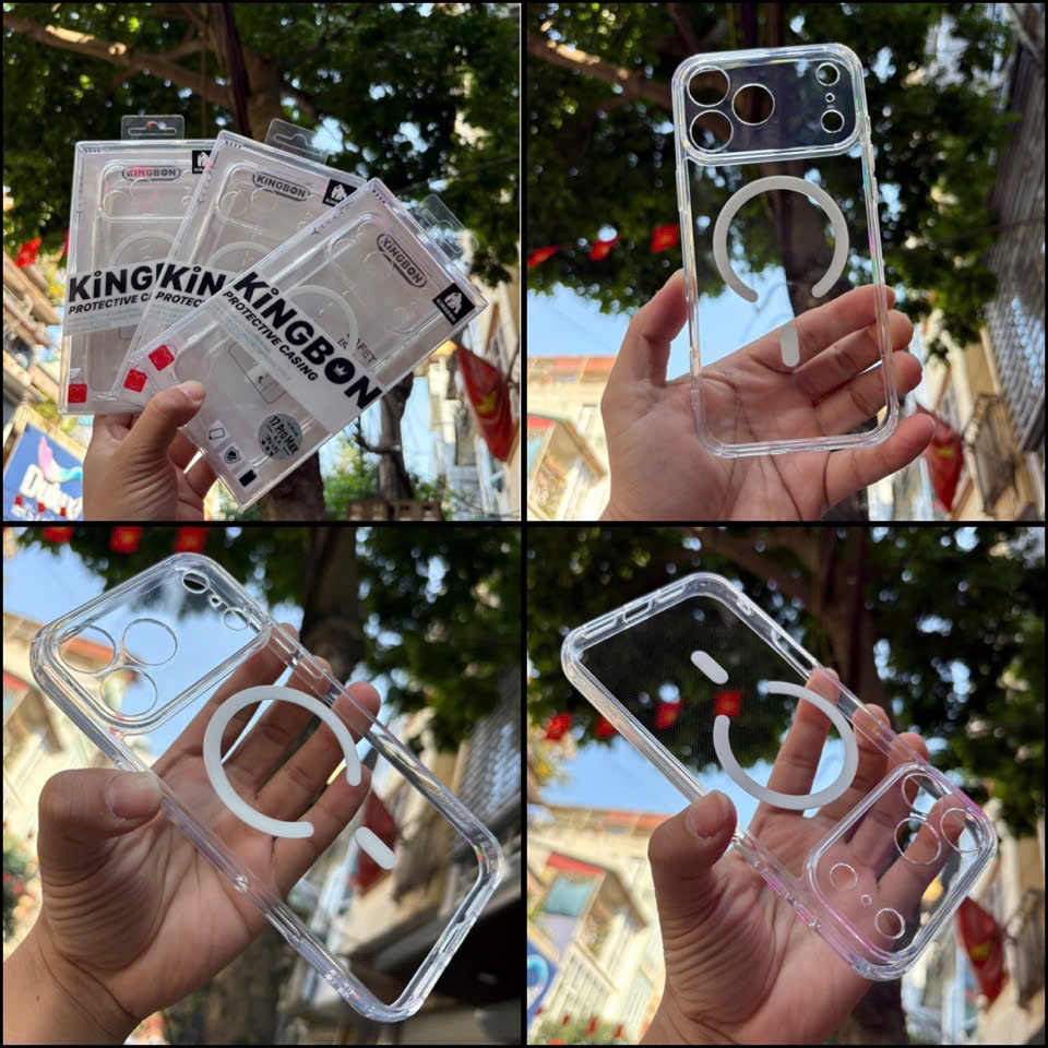 Ốp Lưng iPhone KiNGBON Trong Suốt Sạc Không Dây - Màng Bảo Vệ Camera - Không Ố Vàng Cho IPhone