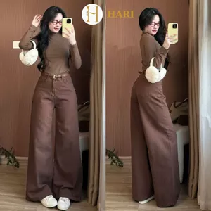 Quần jean ống rộng Hari màu nâu phong cách