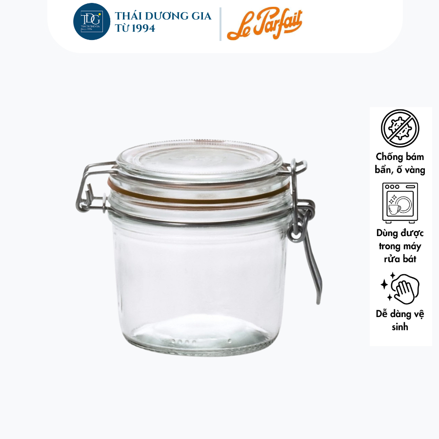 Lọ, hũ thủy tinh 350ml có khóa kẹp thép không gỉ – Le Parfait Aderia Pháp H7563 | Thái Dương Gia