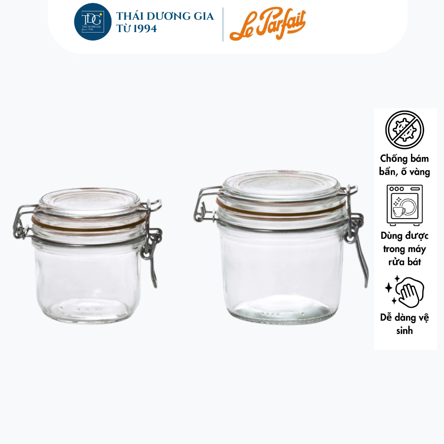 Lọ, hũ thủy tinh 350ml có khóa kẹp thép không gỉ – Le Parfait Aderia Pháp H7563 | Thái Dương Gia