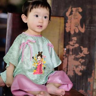 Đồ bà ba bé gái chất vải lụa gấm mặc Tết, Lễ hội, Trung Thu,Bộ quần áo bà ba bé gái, Pháp phục đi chùa, du xuân B04- TON