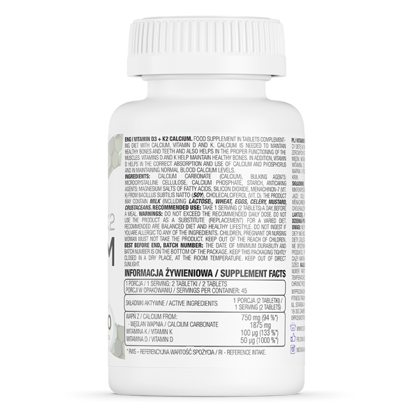 OstroVit Vitamin D3 K2 Calcium | Hỗ trợ xương chắc khỏe – Hấp thu canxi tối ưu | 90 viên