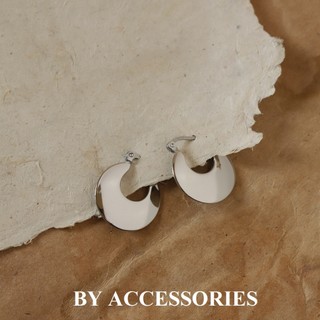 Bông tai nữ titan retro chunky hoop tròn dáng đĩa bản dẹp dày mạ vàng 18K thanh lịch không gỉ WE2537 BY ACCESSORIES