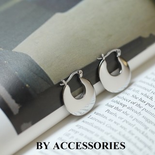Bông tai nữ titan retro chunky hoop tròn dáng đĩa bản dẹp dày mạ vàng 18K thanh lịch không gỉ WE2537 BY ACCESSORIES