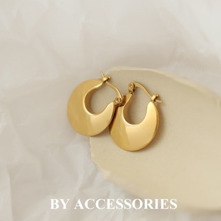 Bông tai nữ titan retro chunky hoop tròn dáng đĩa bản dẹp dày mạ vàng 18K thanh lịch không gỉ WE2537 BY ACCESSORIES