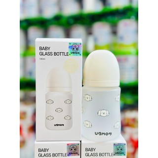 Bình Sữa Thủy Tinh UBMOM Hoạ Tiết Cún Con Dễ ThươngChất liệu Bọc Silicon An Toàn, Cao Cấp