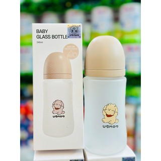 Bình Sữa Thủy Tinh UBMOM Hoạ Tiết Cún Con Dễ ThươngChất liệu Bọc Silicon An Toàn, Cao Cấp