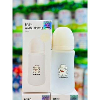 Bình Sữa Thủy Tinh UBMOM Hoạ Tiết Cún Con Dễ ThươngChất liệu Bọc Silicon An Toàn, Cao Cấp