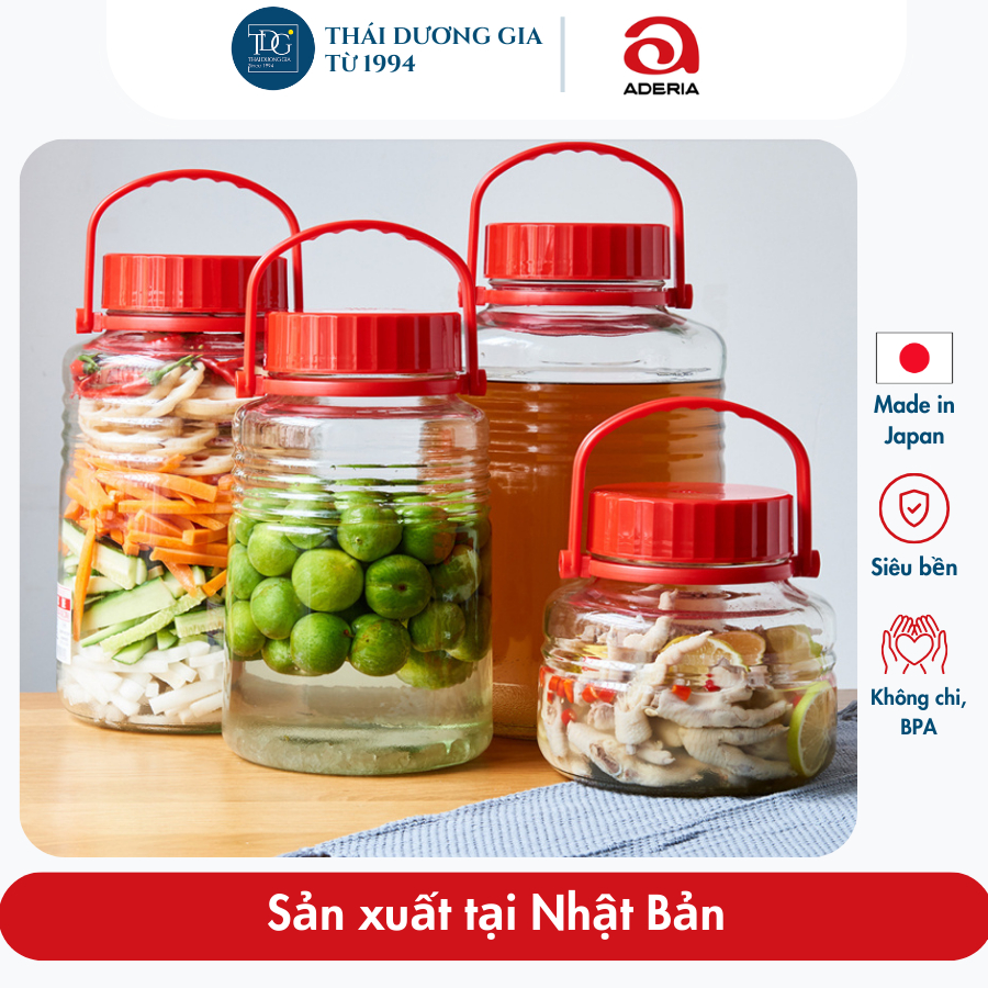 Lọ, Bình Thủy Tinh ngâm, đựng thực phẩm 2 lít thấp nắp đỏ 2 lớp Nhật Bản Aderia-785 | Thái Dương Gia