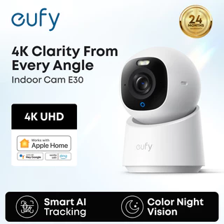 eufy Indoor Cam E30 – Camera An Ninh 4K, Theo dõi Người/Thú cưng, Quay đêm Có màu, Xoay 360°, Hỗ trợ HomeKit – White