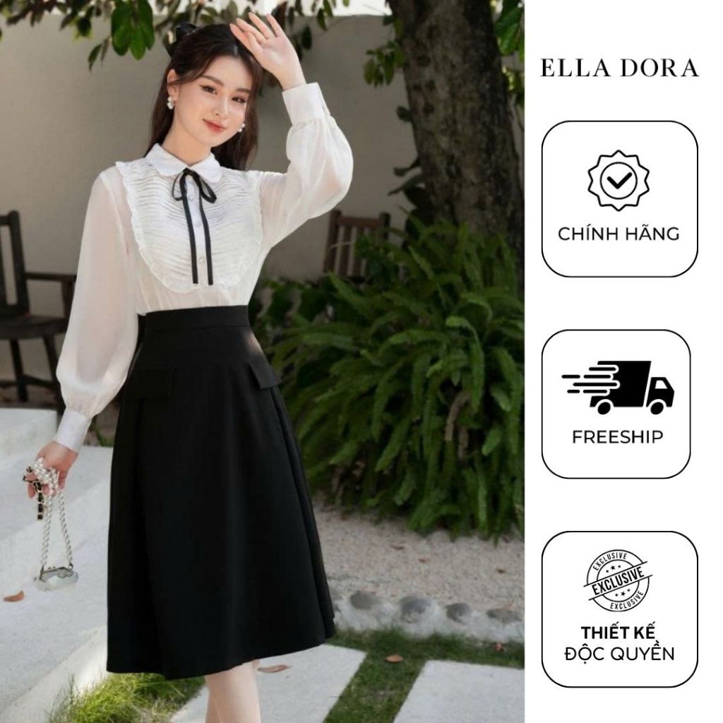Chân váy xòe ĐEN 2 lớp nữ ELLA DORA dáng dài thanh lịch thiết kế che khuyết điểm cơ thể [CV83]