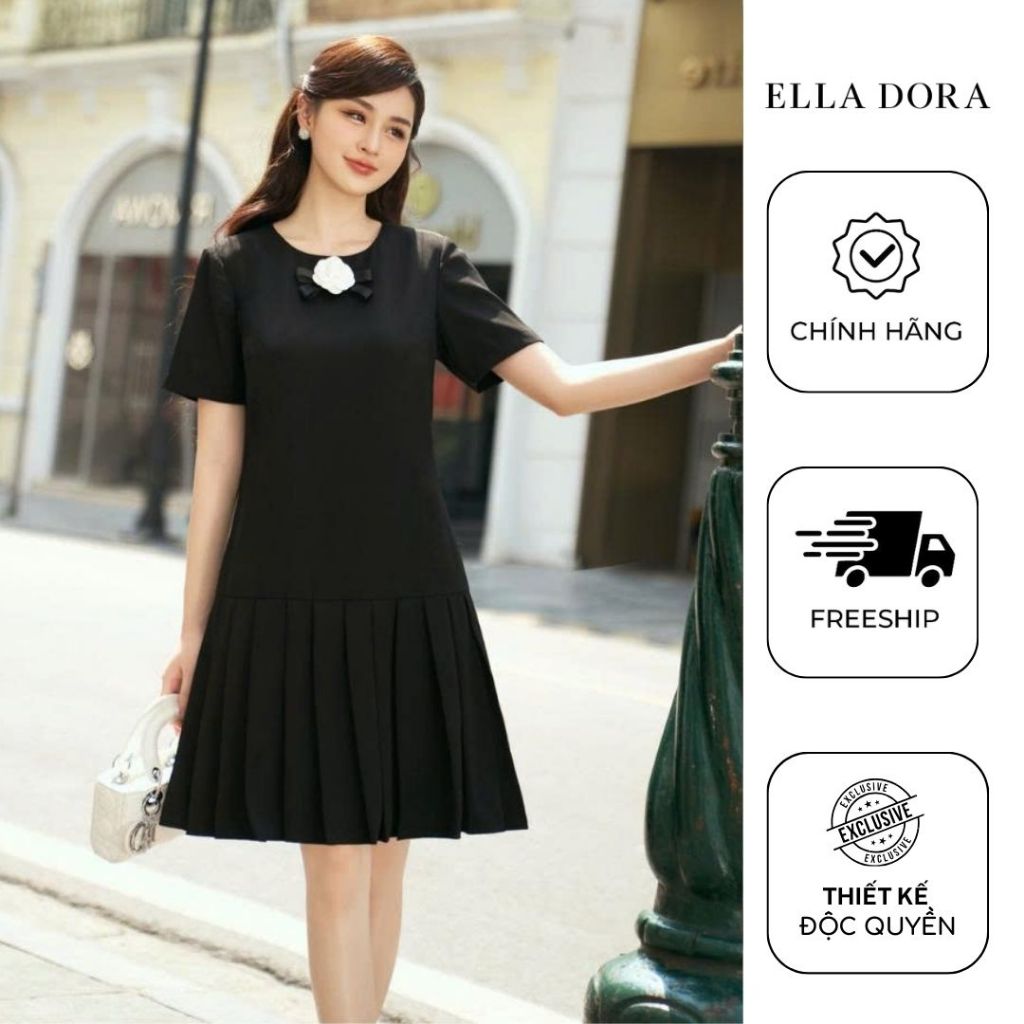 Đầm nữ ELLA DORA dáng suông nhẹ phối đuôi cá xếp ly thiết kế thanh lịch sang trọng [D71]