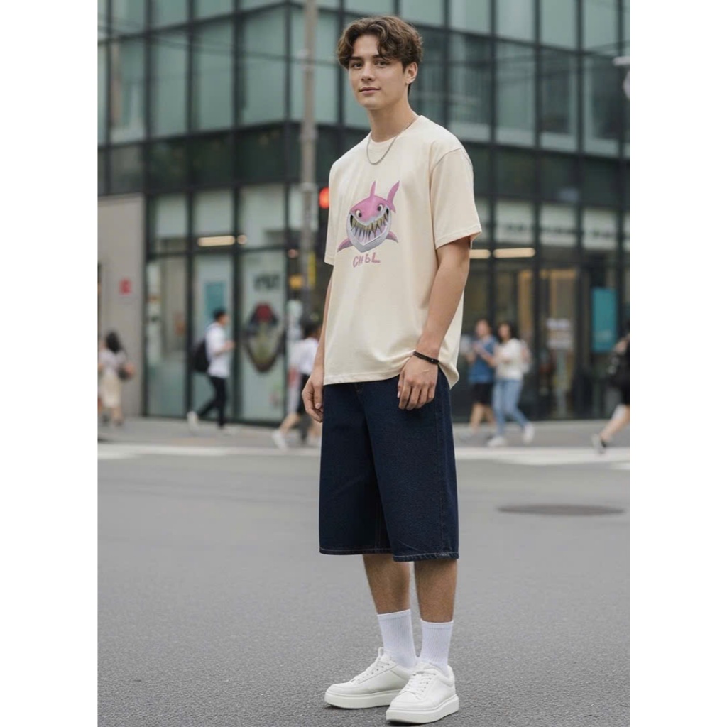 Áo thun Stee Cổ tròn PINK SHARK Localbrand ICVCVNI Unisex