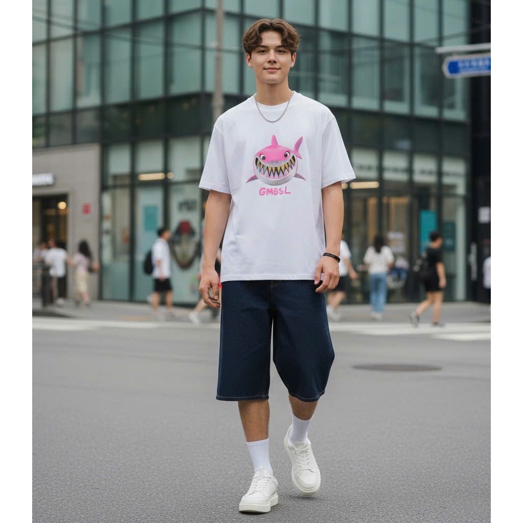 Áo thun Stee Cổ tròn PINK SHARK Localbrand ICVCVNI Unisex