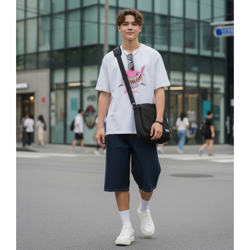 Áo thun Stee Cổ tròn PINK SHARK Localbrand ICVCVNI Unisex