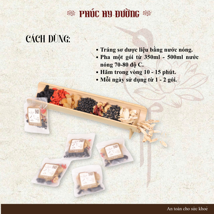 Trà Dưỡng Tóc Phúc Hy Đường - Giảm rụng, đen tóc, nuôi dưỡng tóc khỏe từ gốc