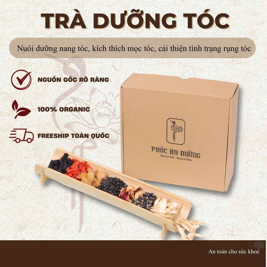 Trà Dưỡng Tóc Phúc Hy Đường - Giảm rụng, đen tóc, nuôi dưỡng tóc khỏe từ gốc