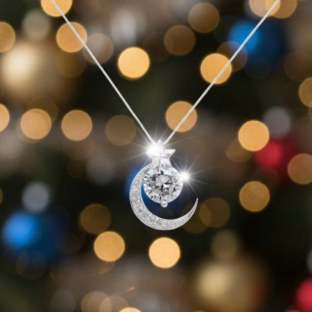 Mặt dây chuyền bạc 925 Trăng Sao Đá Mossanite 6mm Luna Jewelry