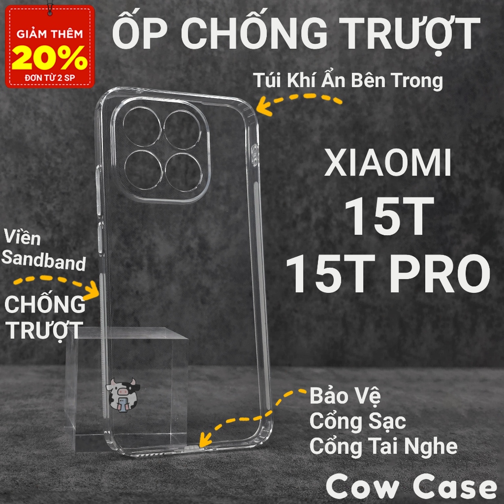 Ốp lưng Xiaomi 15T, 15T Pro 5G Cowcase chống trơn trượt | Ốp điện thoại Xiaomi dẻo bảo vệ camera đt toàn diện