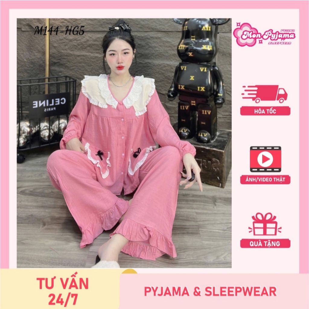 Đồ bộ nữ đồ mặc nhà,đồ ngủ tiểu thư,đồ dài dễ thương,đồ xinh đũi cao cấp họa tiết cute hottrend[18]