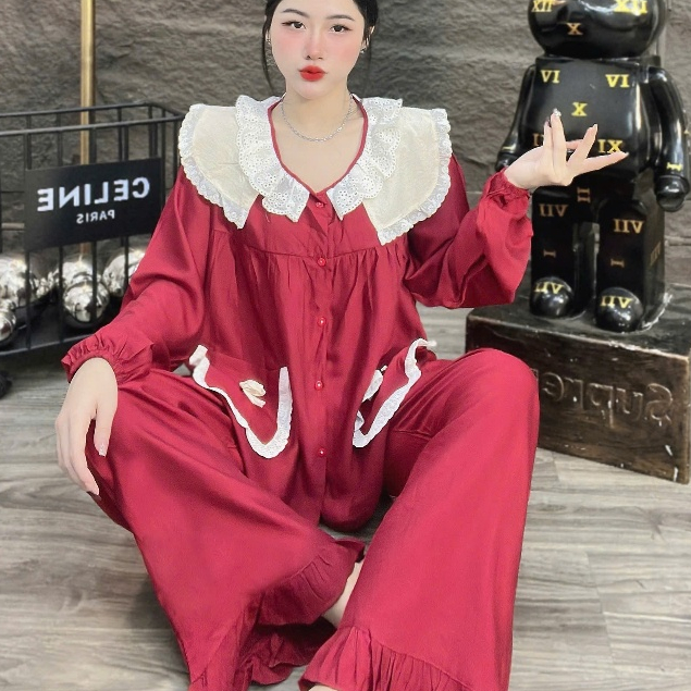 Đồ bộ nữ đồ mặc nhà,đồ ngủ tiểu thư,đồ dài dễ thương,đồ xinh đũi cao cấp họa tiết cute hottrend[18]
