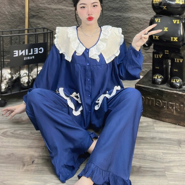 Đồ bộ nữ đồ mặc nhà,đồ ngủ tiểu thư,đồ dài dễ thương,đồ xinh đũi cao cấp họa tiết cute hottrend[18]