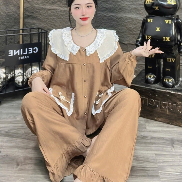 Đồ bộ nữ đồ mặc nhà,đồ ngủ tiểu thư,đồ dài dễ thương,đồ xinh đũi cao cấp họa tiết cute hottrend[18]