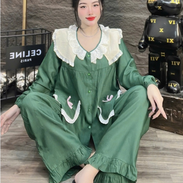 Đồ bộ nữ đồ mặc nhà,đồ ngủ tiểu thư,đồ dài dễ thương,đồ xinh đũi cao cấp họa tiết cute hottrend[18]