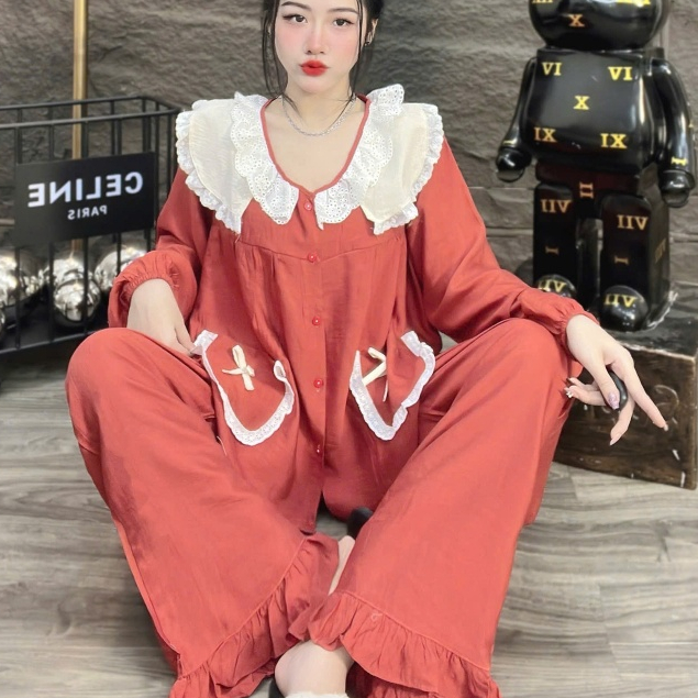 Đồ bộ nữ đồ mặc nhà,đồ ngủ tiểu thư,đồ dài dễ thương,đồ xinh đũi cao cấp họa tiết cute hottrend[18]