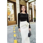 Áo thun nữ ôm body dài tay chất liệu mềm mại thiết kế Rosia cao cấp phối chân váy đính hoa thanh lịch công sở trẻ trung — ảnh 3