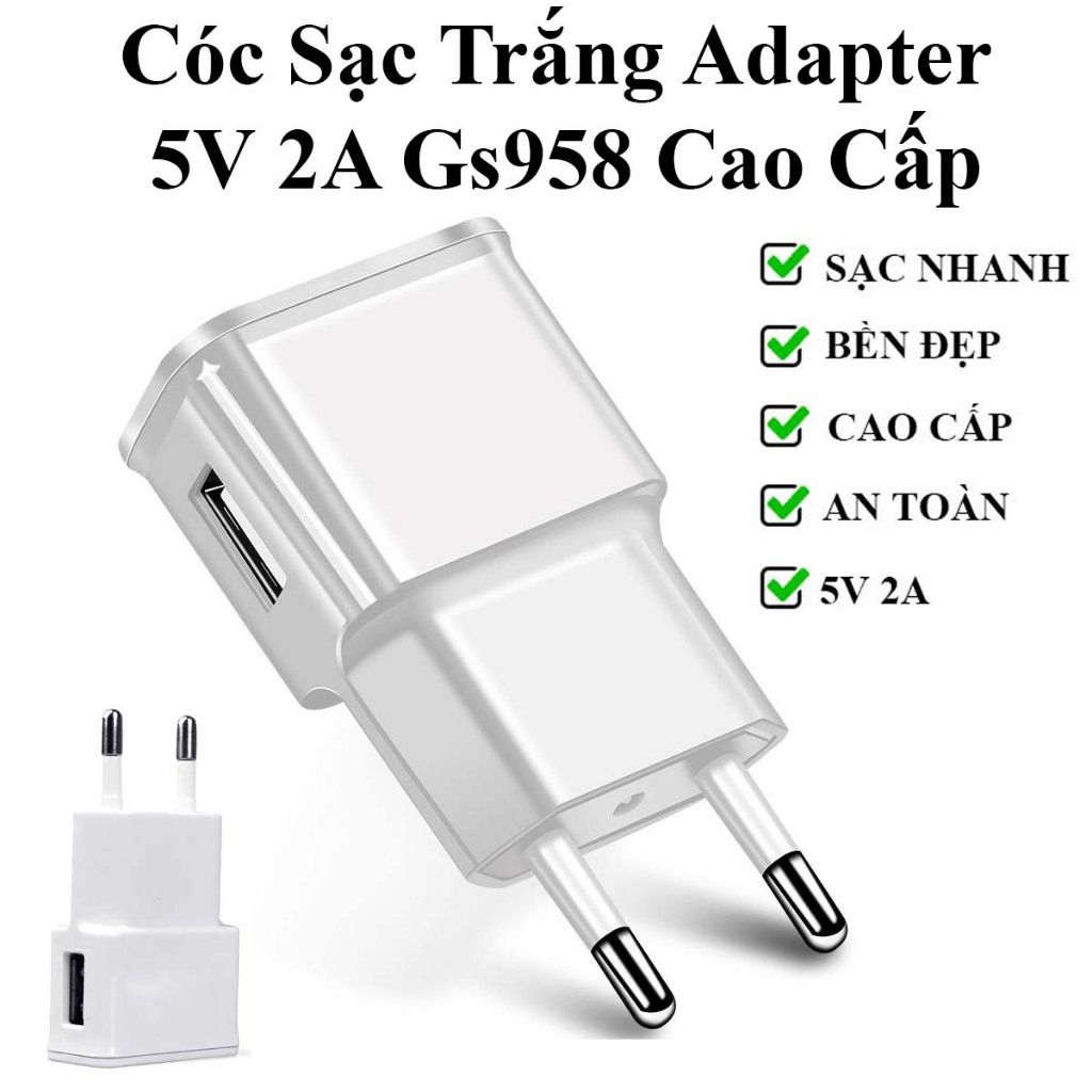 Cóc Sạc Trắng Adapter 5V 2A Gs958 Đa Năng Cao Cấp