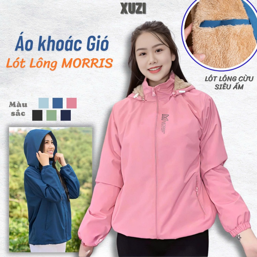 Áo khoác gió nữ lót lông Morris áo gió dù lót lông cừu toàn thân siêu ấm chất vải tráng bạc kháng nước chống bụi XUZI.