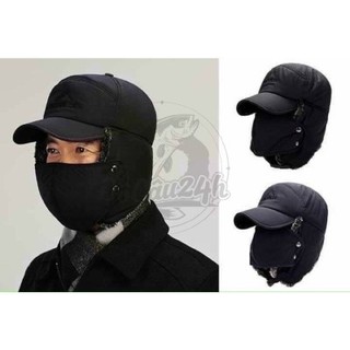 MŨ NAM LÓT LÔNG - Mũ lưỡi trai kèm bịt tai mùa đông có mặt nạ bảo vệ chống gió giữ ấm. Hạo Khoa shop