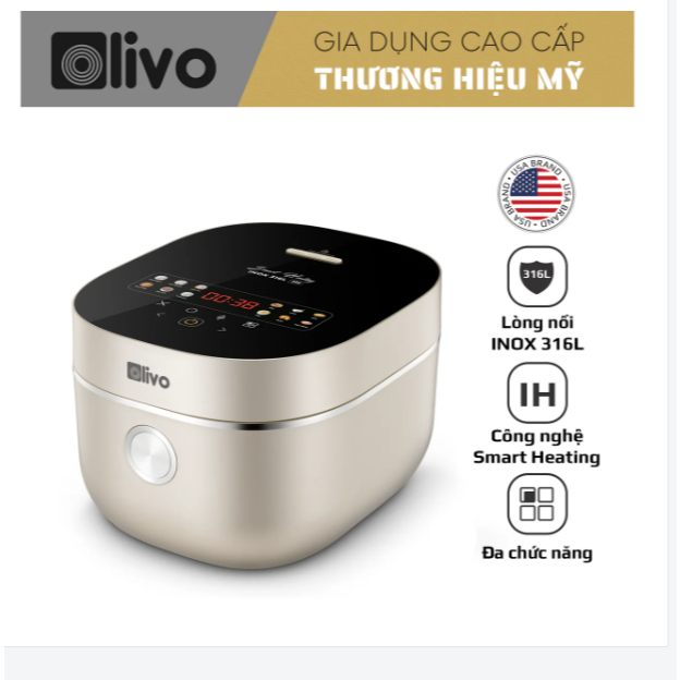 Nồi Cơm Điện Cao Tần OLIVO RC800IH - Công Nghệ Nấu Cao Tần Smart Heating, Lòng Nồi INOX 316L, 14 Chế Độ Cài Sẵn,
