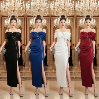 Đầm dạ hội trễ vai kèm bông sang trọng hàng cao cấp-HD TẶNG KÈM HOA TAI THỜI TRANG