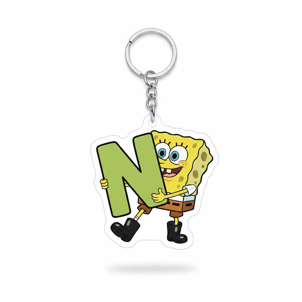 Móc khoá nhân vật hoạt hình SpongeBob SquarePants (Bọt Biển SquarePants) đang ôm lấy chữ cái