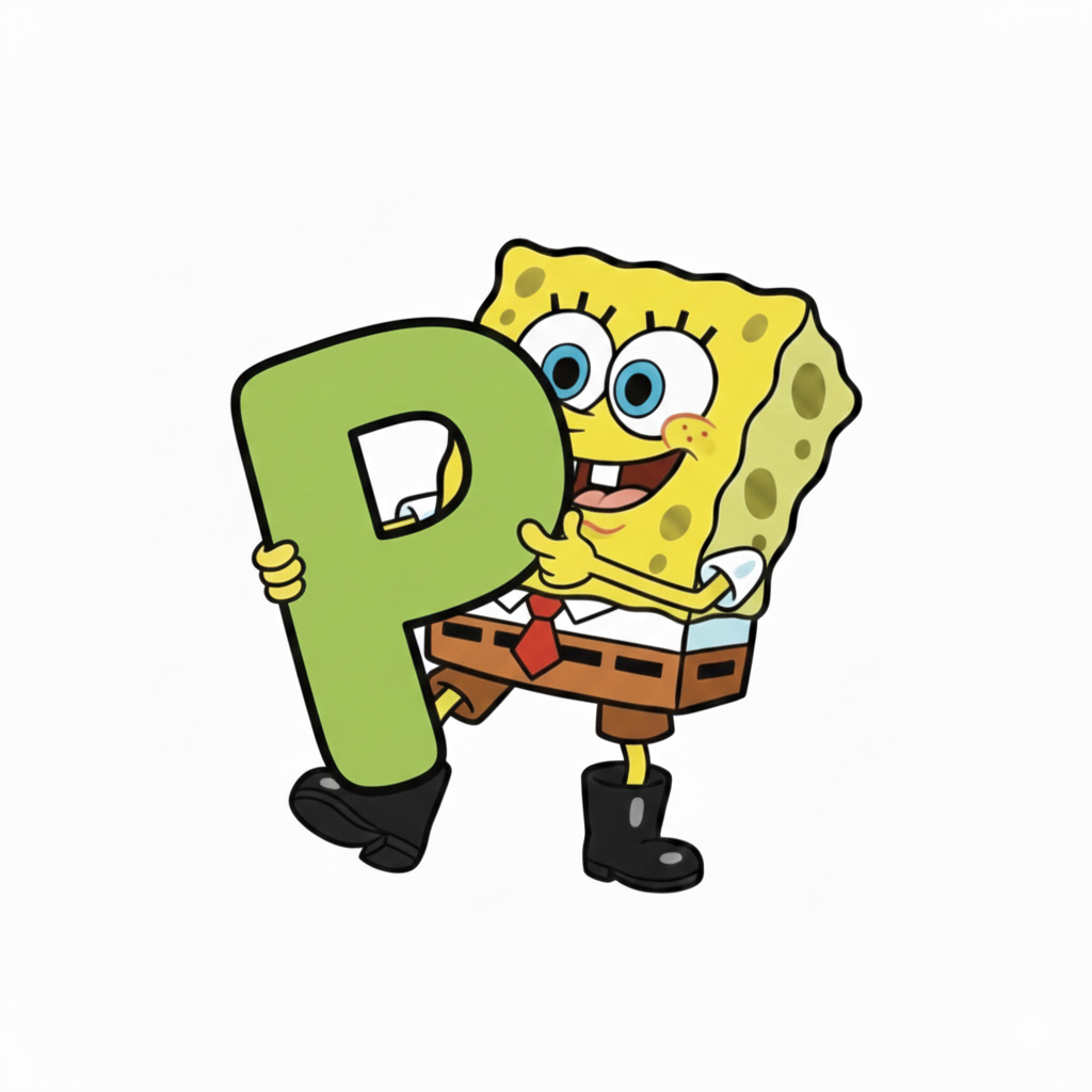 Móc khoá nhân vật hoạt hình SpongeBob SquarePants (Bọt Biển SquarePants) đang ôm lấy chữ cái